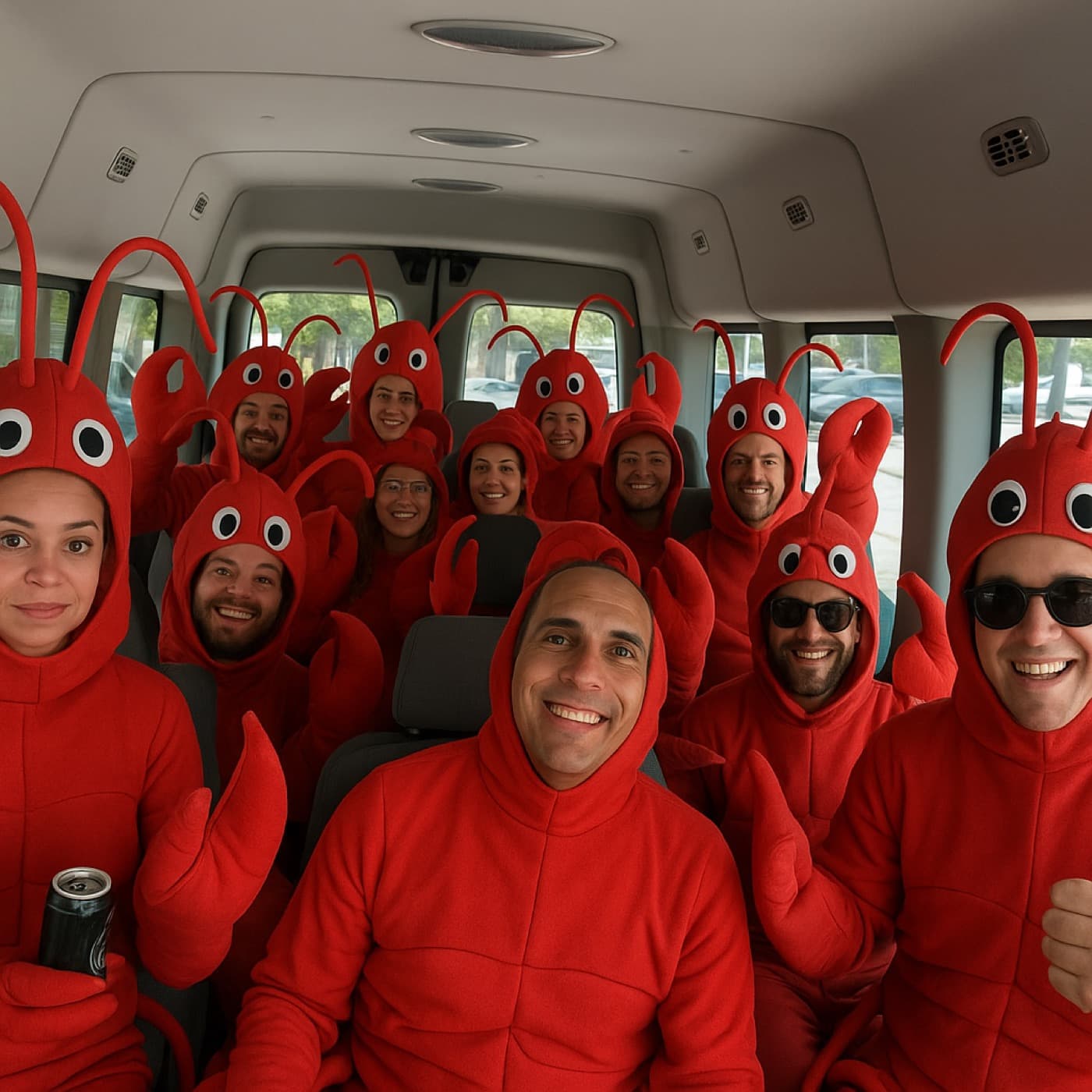 The team in crawfish suits