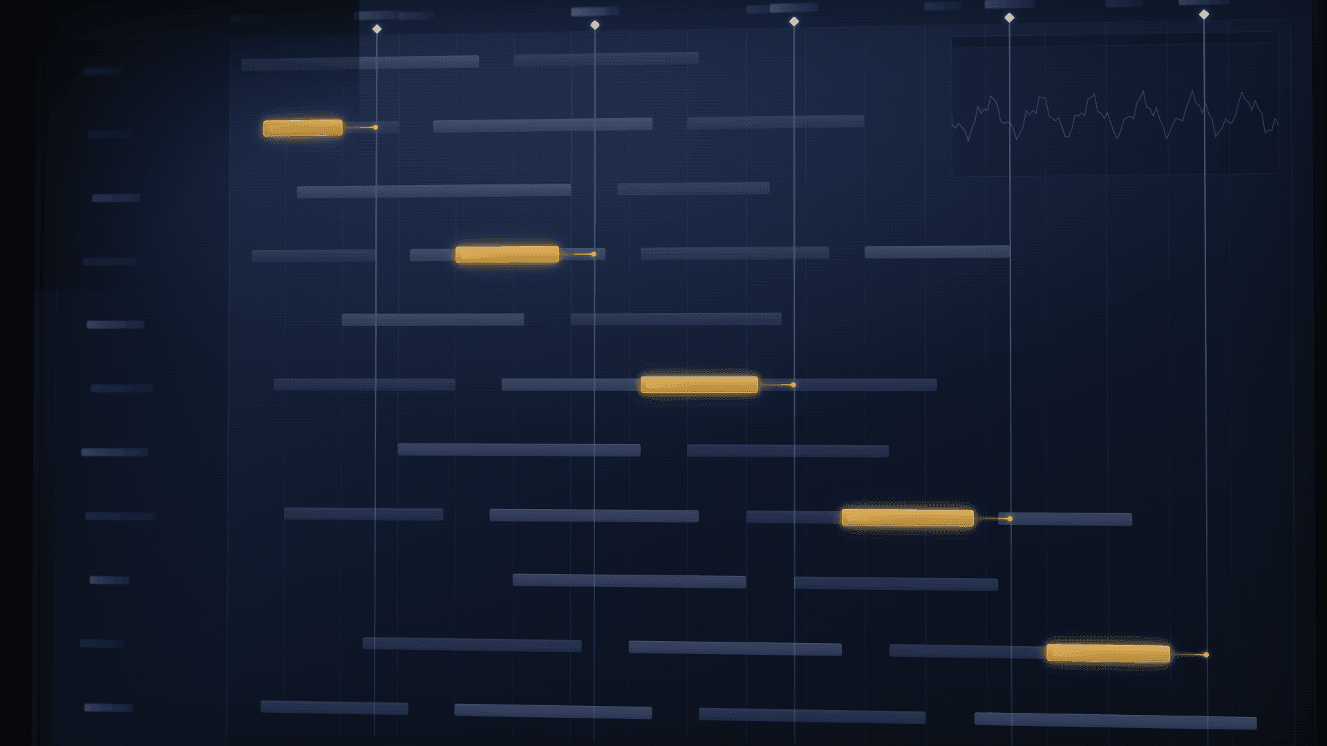Dark program-timeline screen just ahead of project milestones.